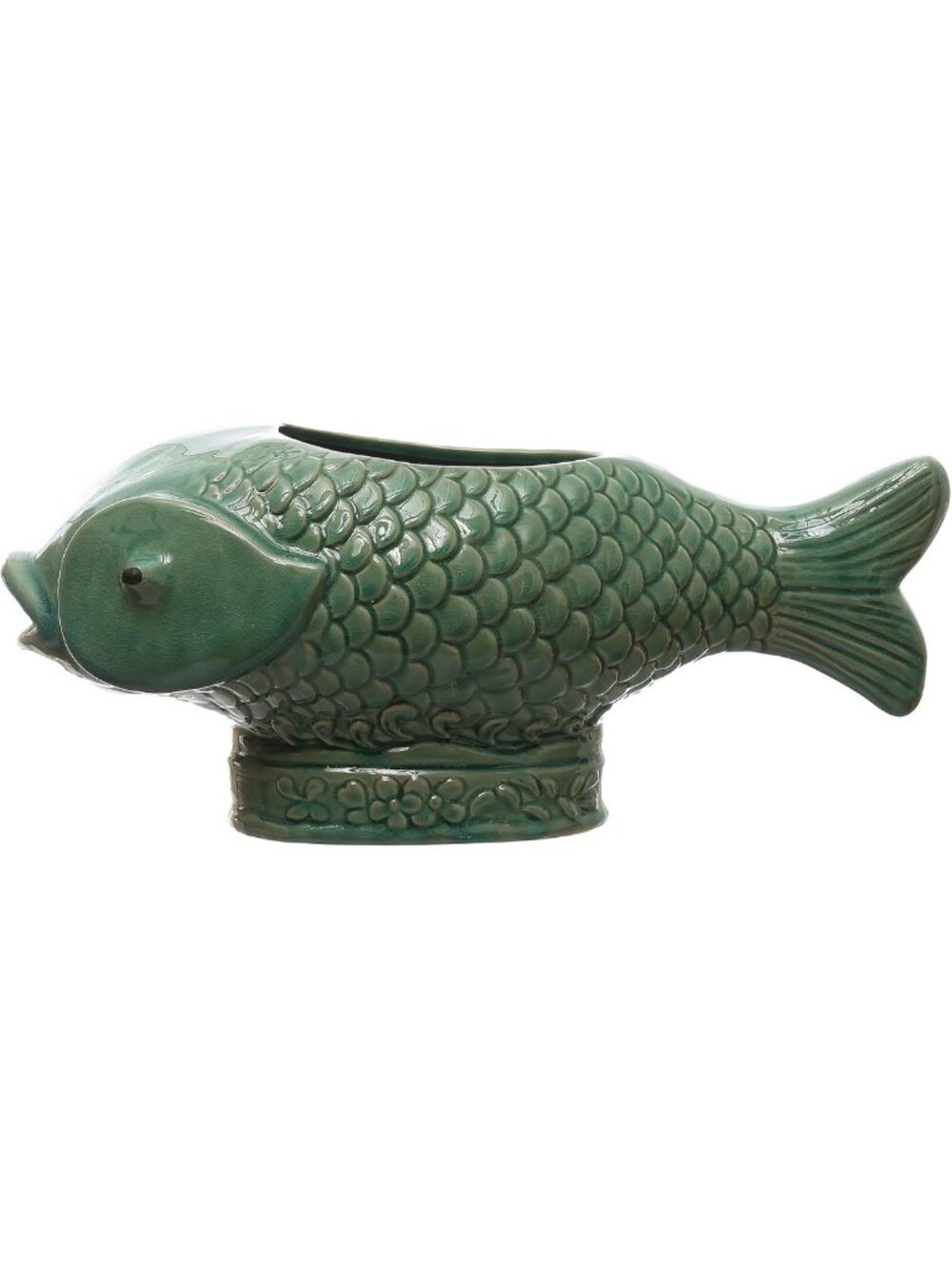 Turquoise Debossed Stoneware Fish Planter with Reactive Glaze - Unique Home